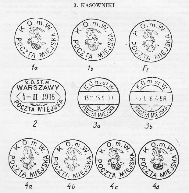 Fot. 21 - kilka różne stemple poczty miejskiej do kasowania (unieważniania) znaczków doręczeniowych