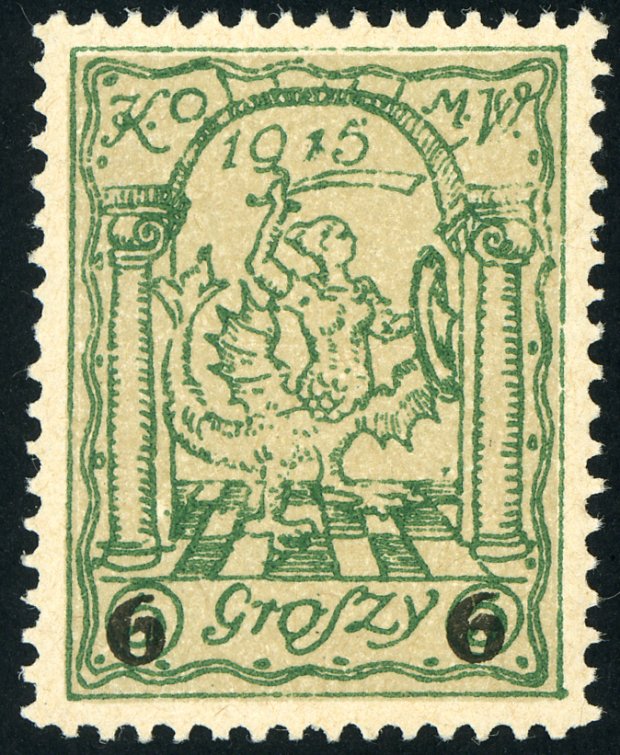 Fot. 8 - nowe znaczki 6 gr lub 5 gr (tzw. „małe szóstki”), do których wykorzystano istniejące matryce znaczka podstawowego w drukarni Jana Cotty