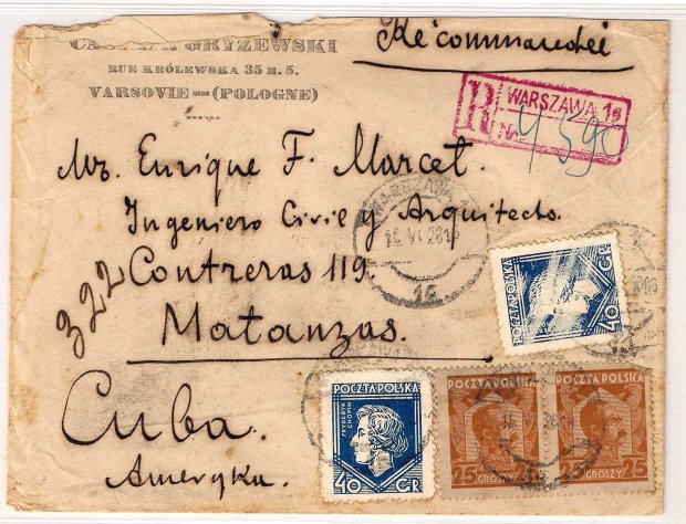 Fot. 2. List na Kubę z dwoma znaczkami z Chopinem rok 1928. Fot. Jacek Kosmala