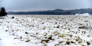 Wisła w Płocku - zatory lodowe fotografował Marcin Banaszkiewicz