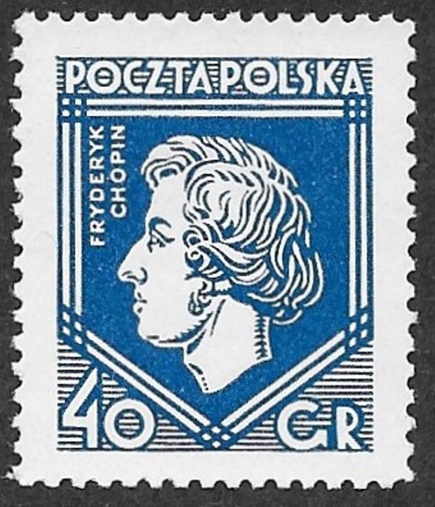 Znaczek upamiętniający odsłonięcie pomnika Fryderyka Chopina w Warszawie ukazał się w marcu 1927 roku Fot. 1 (fot. Jacek Kosmala)