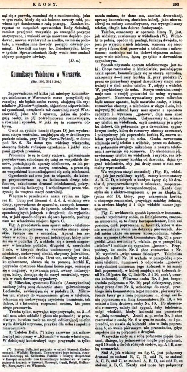 Komunikacya Telefonowa w Warszawie Edward Protaszewicz , Kłosy nr 906, X/XI 1882