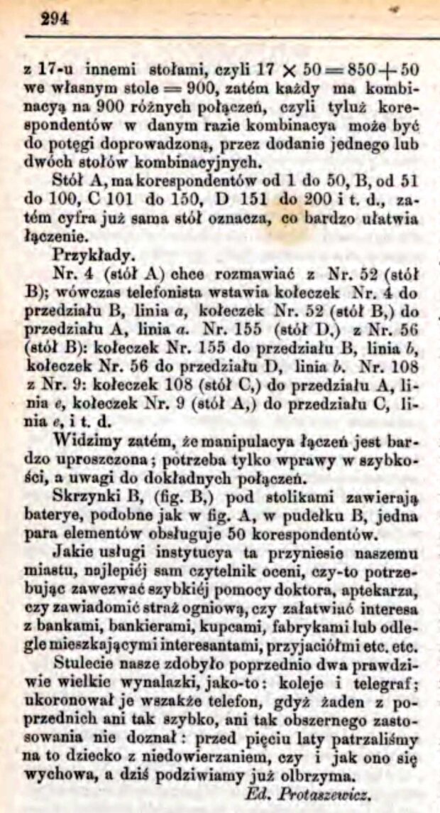 Komunikacya Telefonowa w Warszawie Edward Protaszewicz , Kłosy nr 906, X/XI 1882