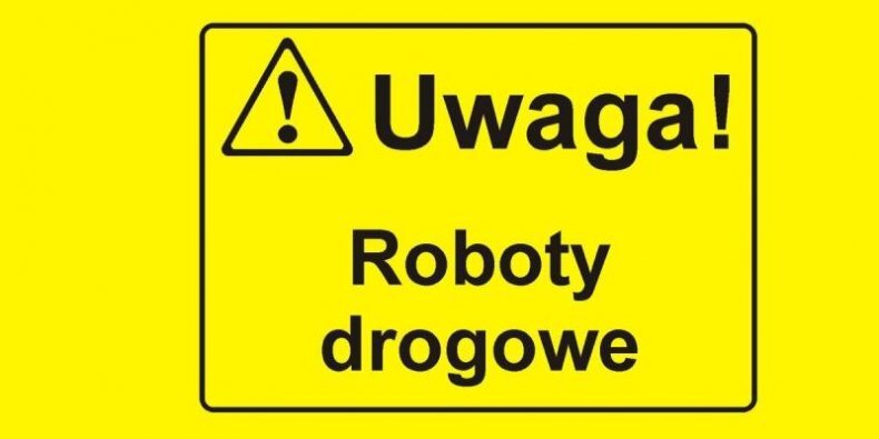 Uwaga roboty drogowe (napis)