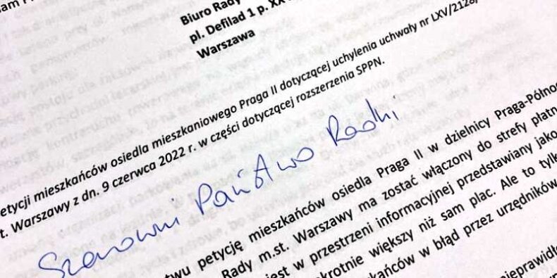 Z pisma przewodniego do petycji mieszkańców Pragi Północ