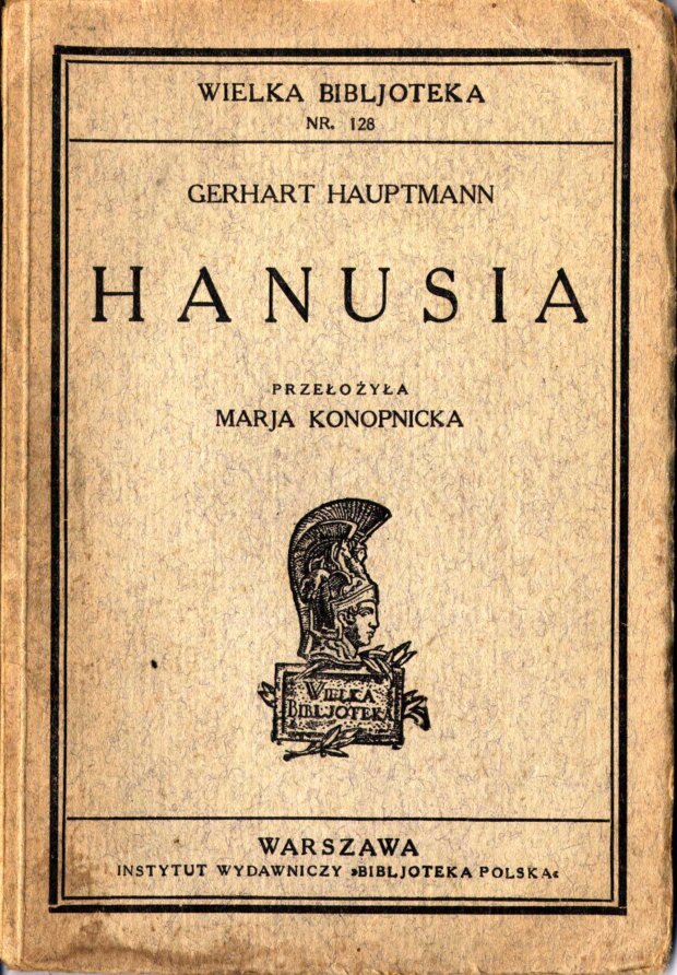 Okładka dramatu "Hanusia" Gerharta Hauptmanna - tłumaczenie Marii Konopnickiej. Źr. Internet