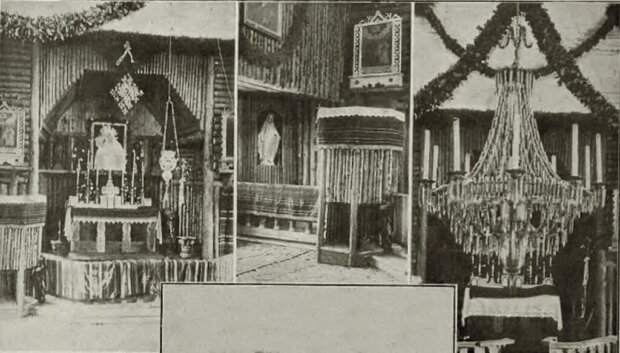 Wnętrze drewnianego kościoła w Zatorach. Tygodnik Ilustrowany nr 57 z 1918 r. s. 81