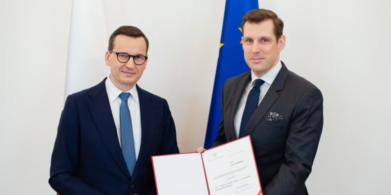 Tobiasz Bocheński nowy Wojewoda Mazowiecki z premierem Morawieckim