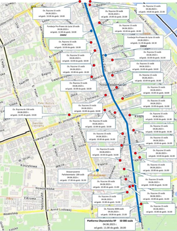 Inne zgromadzenia 4 czerwca mapka SCB Warszawa