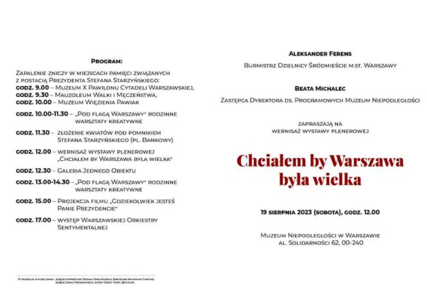130. rocznica urodzin Prezydenta Warszawy Stefana Starzyńskiego w Muzeum Niepodległości - zaproszenie