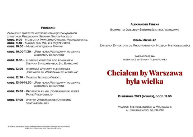 130. rocznica urodzin Prezydenta Warszawy Stefana Starzyńskiego w Muzeum Niepodległości - zaproszenie