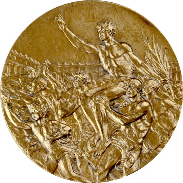 Złoty medal Igrzysk IX Olimpiady w Amsterdamie w 1928 r. - rewers (zbiory MSiT)