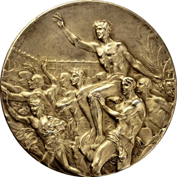 Złoty medal Igrzysk X Olimpiady w Los Angeles w 1932 r. – rewers (zbiory MSiT)