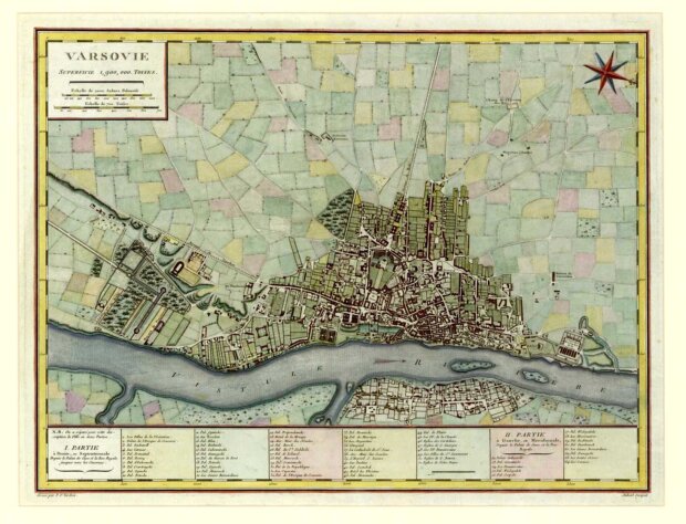 Plan Warszawy, ok. 1790, Autor Pierre Francois Tardieu. Źródło BUW