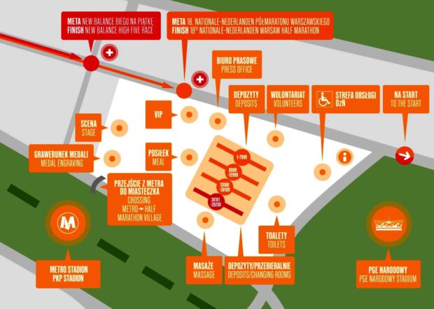 18. Półmaraton Warszawski - mapa miasteczka półmaratonu. Fot. Mat. prasowy