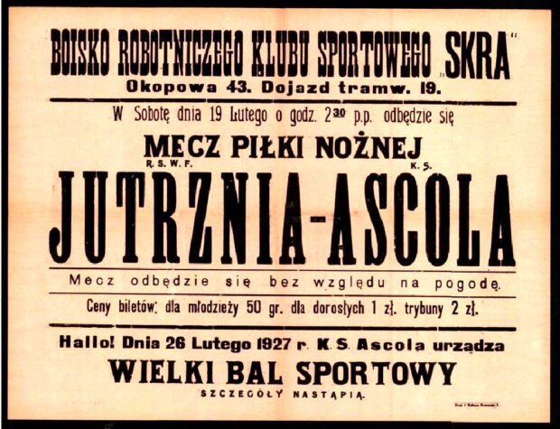 ''Jutrznia'' – ''Ascola''. Plakat zapowiadający spotkanie. Źródło Polona