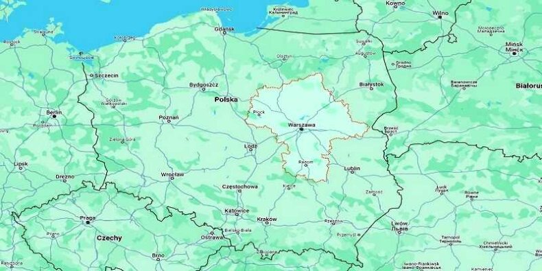 Mazowsze na mapie Polski. Fot. Google