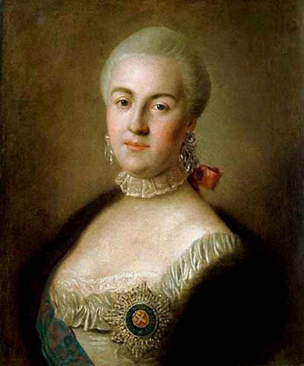 Wielka księżna Katarzyna Aleksiejewna, późniejsza cesarzowa Katarzyna II, z którą Stanisław Poniatowski przebywając w latach 1755–1758 na dworze petersburskim nawiązał romans. Pietro Rotari (Wikimedia)