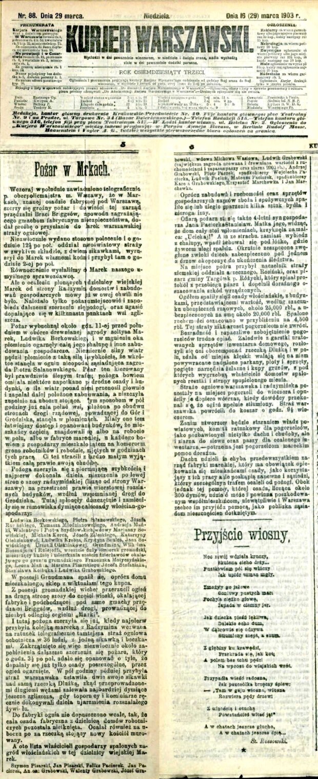 Kurier Warszawski - informacja o pożarze w Markach
