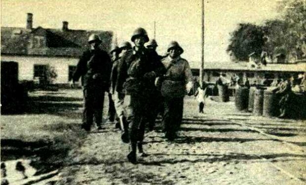 Żołnierze plutonu dywersji bojowej II Rejonu Armii Krajowej ''Celków'' w Markach w czasie ćwiczeń w 1943 roku. Źr. Albin Furczak
