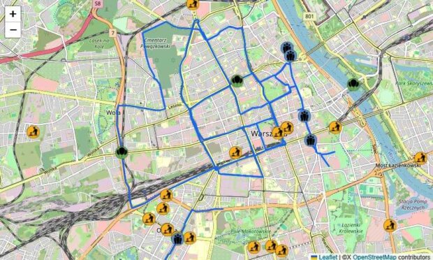 Mapa przejazdy rowerzystów - masa krytyczna 25 kwietnia 2025 r. Fot. UM Warszawy