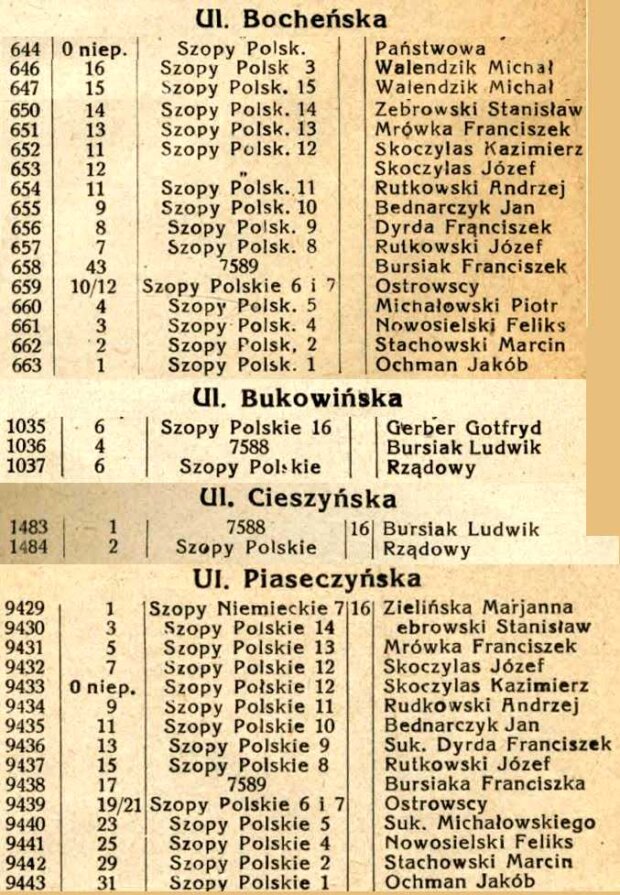 Spis właścicieli działek w Szopach Polskich. Źródło ''Spis nieruchomości w Warszawie z podaniem nazwisk właścicieli 1930 r.'', Warszawa 1930. Fot. arch. autorki