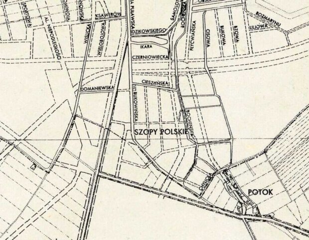 Szopy Polskie i okolice - na planie po włączeniu do Warszawy. Źródło ''Plan miasta stołecznego Warszawy 1935''. Fot. arch. autorki