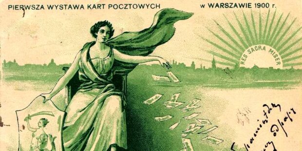 Pocztówka wydana z okazji 1. Wystawy Kart Pocztowych w Warszawie w 1900 r. Chromolitografia, wydawca Jan Coty. Fot. arch. autora