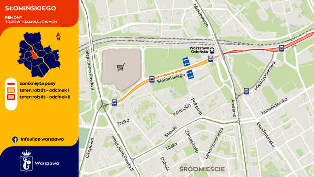 Tramwaje Warszawskie - zaznaczenie trasy remontu. Fot. TW