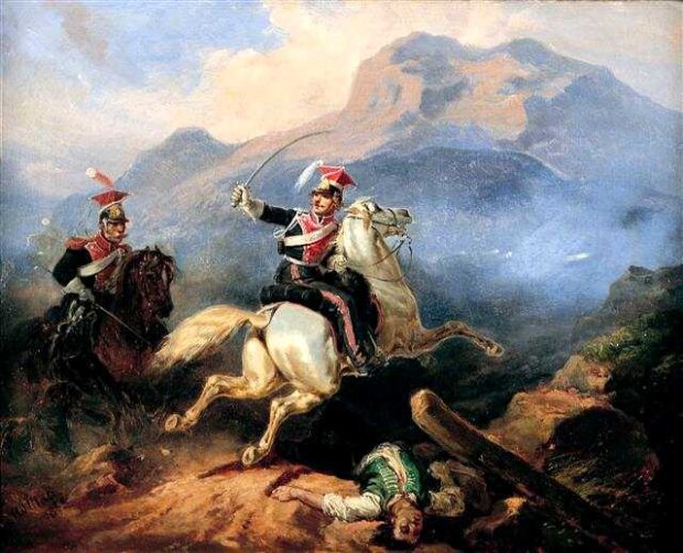 Kozietulski w wąwozie pod Somosierrą - autor Henryk Pilatti, olej, płótno, 41 x 51 cm. Fot. Domena publiczna