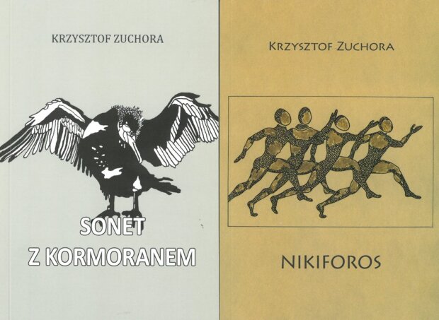 Okładki zbiorów wierszy Krzysztofa Zuchory - ''Sonet z Kormoranem'' i ''Nikifors''. Fot. Arch. autora