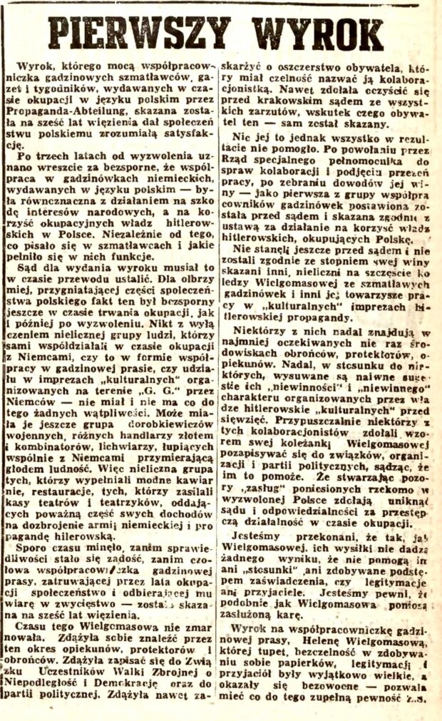 Proces Wielgomasowej - Życie Warszawy R.5, nr 243 (9 września 1948) nr 1392. Źr. BUW