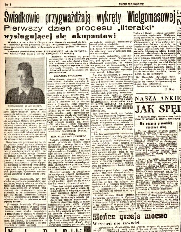 Proces Wielgomasowej - Życie Warszawy R.5, nr 247 (7 września 1948) nr 1390. Źr. BUW