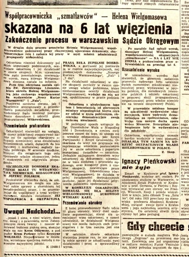Proces Wielgomasowej - Życie Warszawy R.5, nr 248 (8 września 1948) nr 1391. Źr. BUW