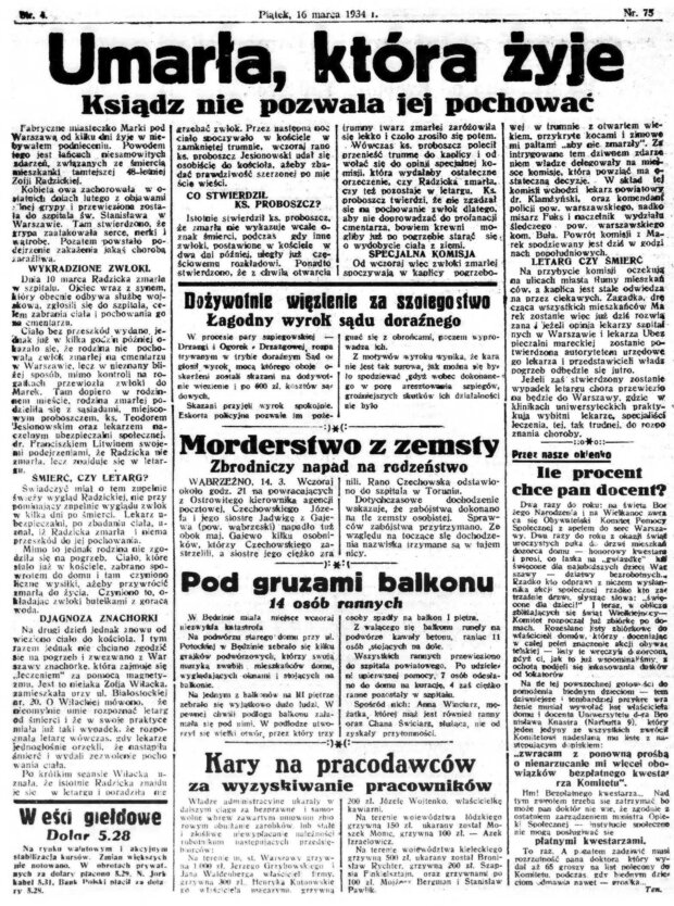 Umarła, która żyje - Express Mazowiecki. R. 5, 1934, nr 237. Źr BUW