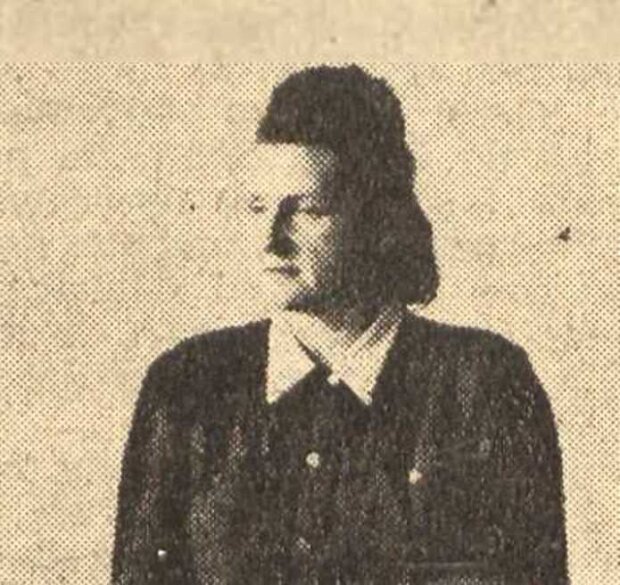 Wycinek prasowy. Zdjęcie H. Wielgomasowej z czasu procesu w Warszawie 1948 r. Fot. arch. autora