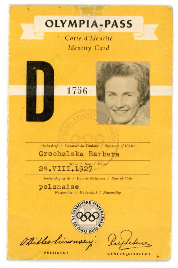 Identyfikator Barbary Grocholskiej - Igrzyska w Oslo 1952 Fot. zbiory MSiT