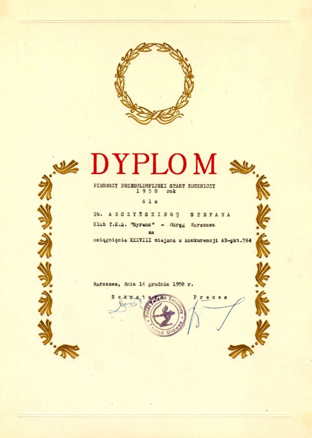 Dyplom ze zbiorów Muzeum Sportu i Turystyki. Fot. arch. MSiT