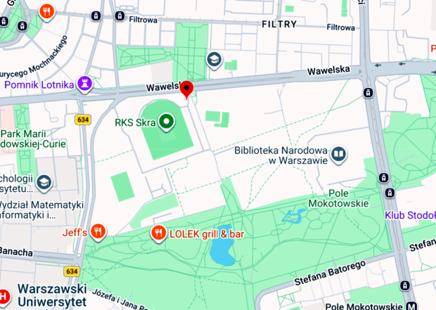 Mapa z ul. Wawelską i kawałkiem Pola Mokotowskiego. Fot. Google