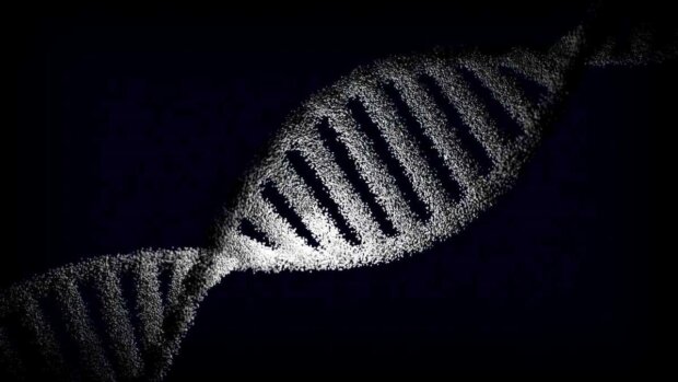 Łańcuch DNA - artystyczne przedstawienie z efektami cząsteczkowymi na ciemnym tle. Fot. nicola narracci (pexels)