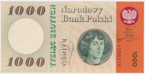 1000 zł - awers banknotu kolekcjonerskiego z Mikołajem Kopernikiem wydany na 1000-lecie Państwa Polskiego