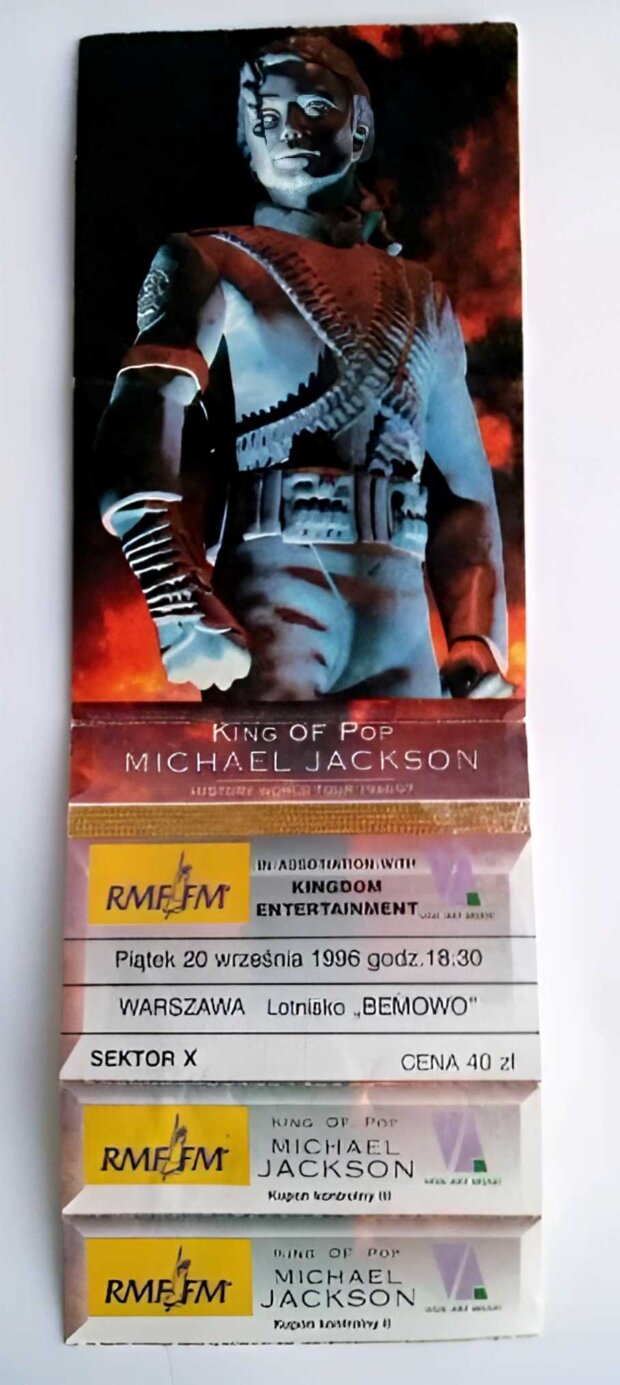 Bilet na koncert Michaela Jacksona. Źr. Internet