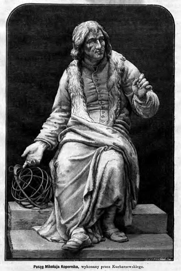 Posąg Mikołaja Kopernika - wykonany przez Kucharzewskiego na 400 rocznicę urodzin astronoma, źr. Tygodnik Ilustrowany nr 270 z 1 marca 1873. Fot. Tygodnik Ilustrowany