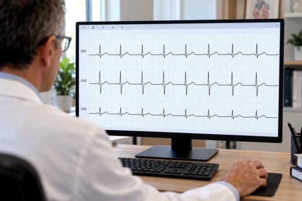 Analiza badania holterowskiego - EKG na wynos. Fot. AI