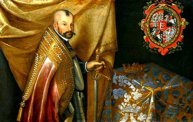 Portret Stefana Batorego w stroju koronacyjnym - olej na płótnie, około roku 1583, autor NN. Obraz z Muzeum Historii Sztuki w Wiedniu. Fot. KHM.at (Wikimedia)